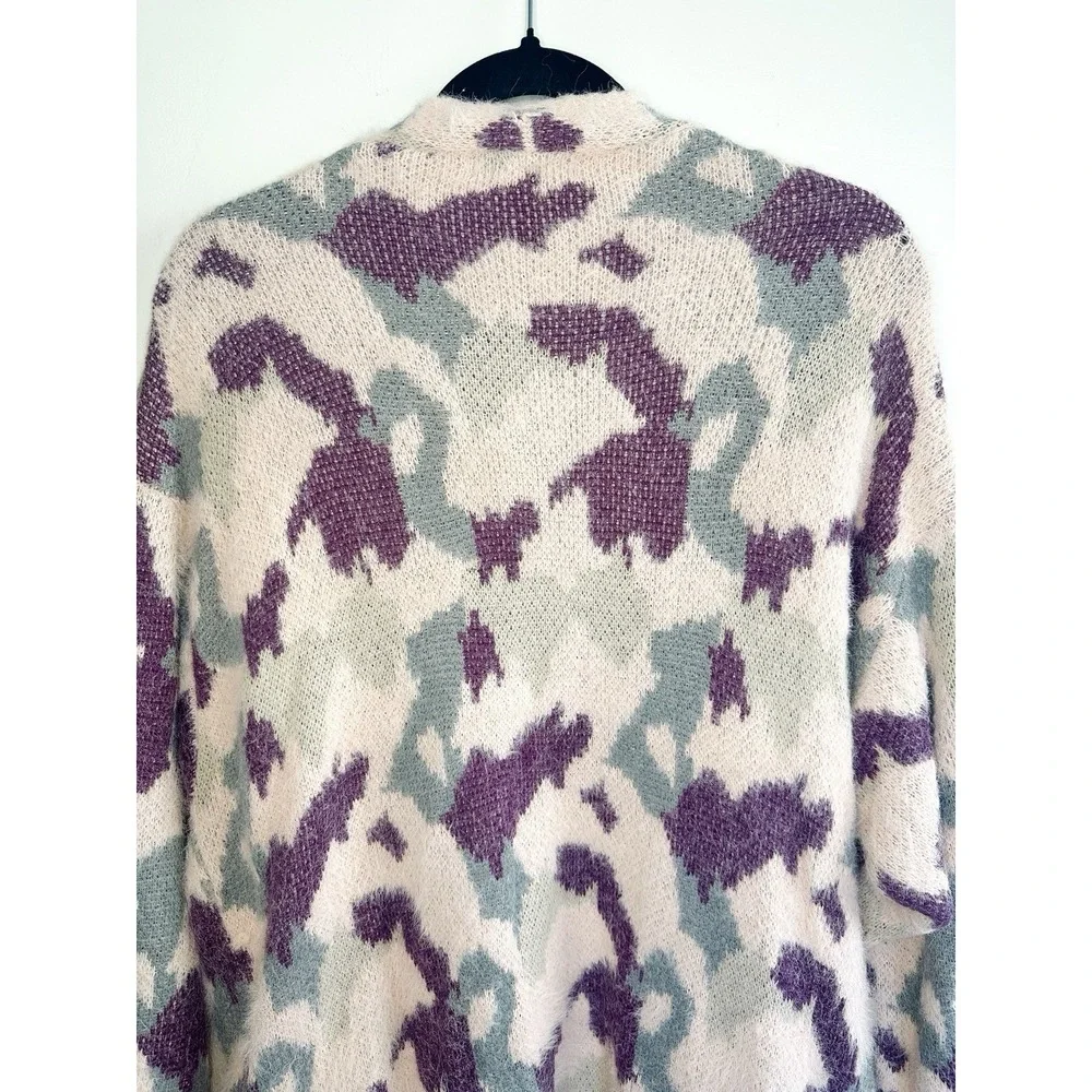 Umgee Boho Oversized Fuzzy‎ Knit Long Cardigan Sweater XL Pink Purple Abstract